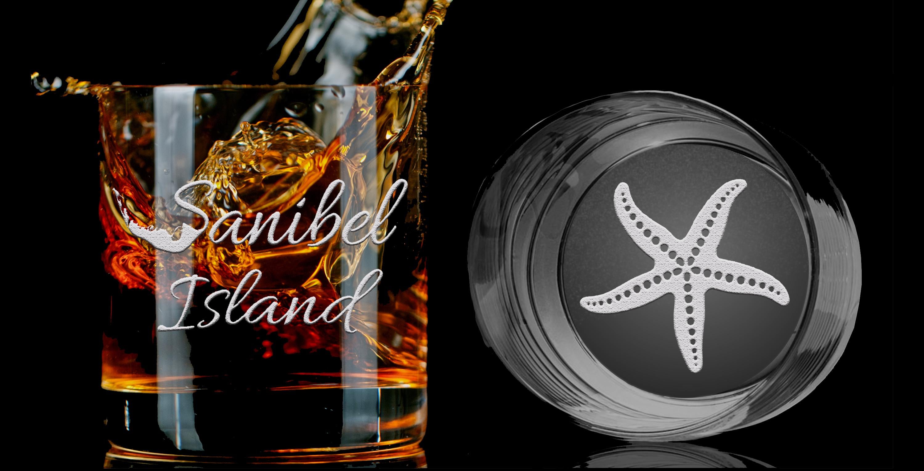 Sanibel Island Double Engraved Whiskey Glass