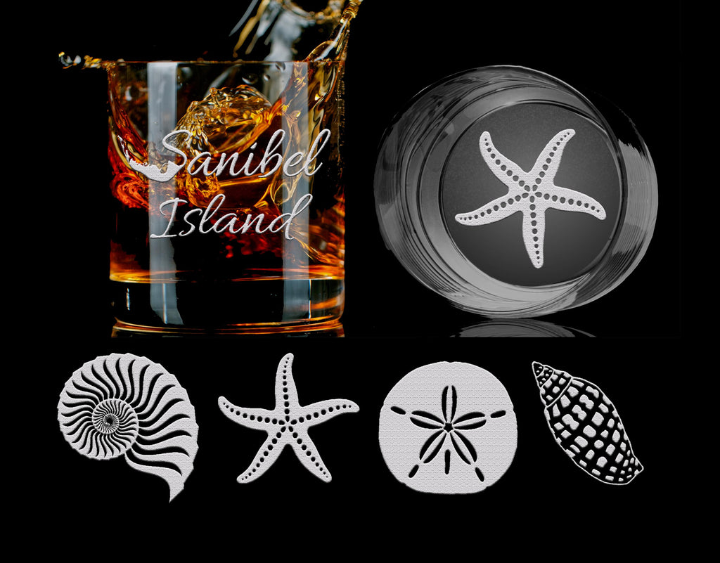Sanibel Island Double Engraved Whiskey Glass